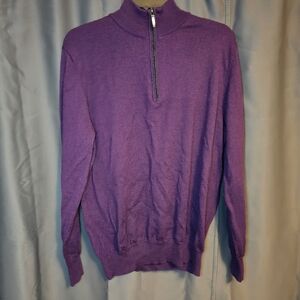 Alan Flusser Medium Purple 50% Merino Wool 1/4 Zip Up Sweater